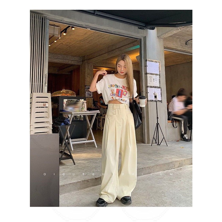 Honypove Quần Tây Ống Rộng Phong Cách Hàn Quốc Cho Nữ