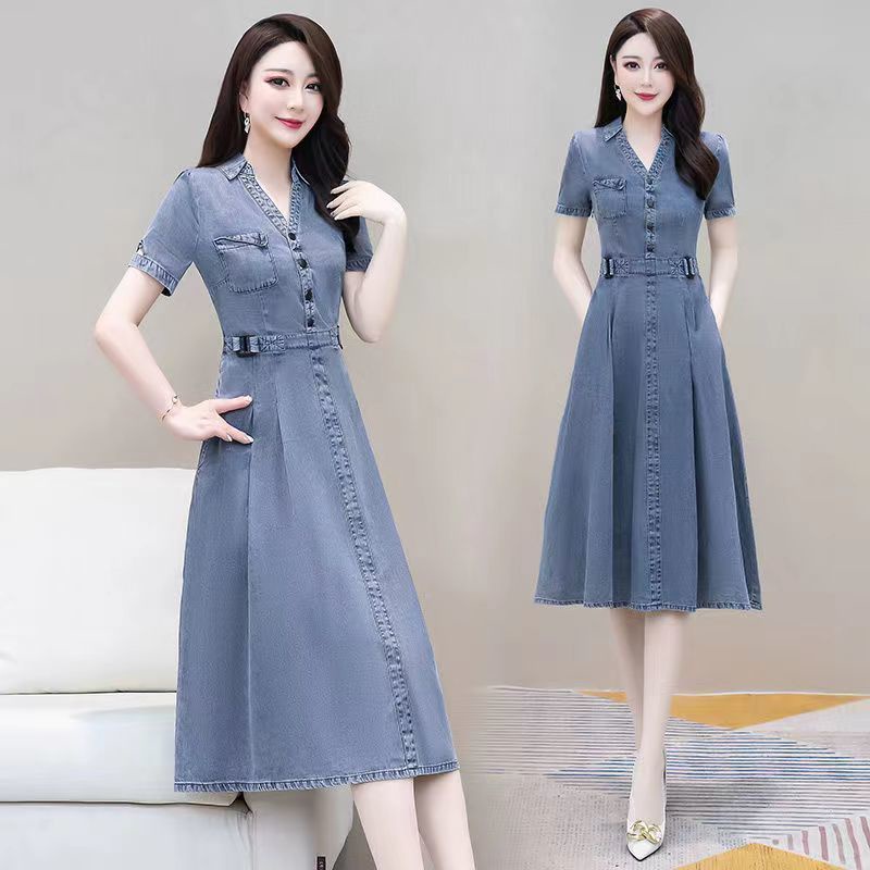 Đầm Denim Dài Tay Ngắn Che Bụng Phong Cách Thời Trang Mới 2022