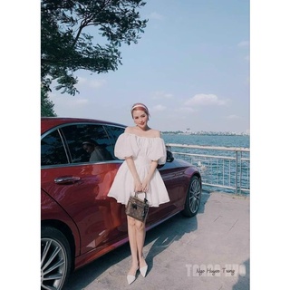 Đầm oganza xoè tay bồng