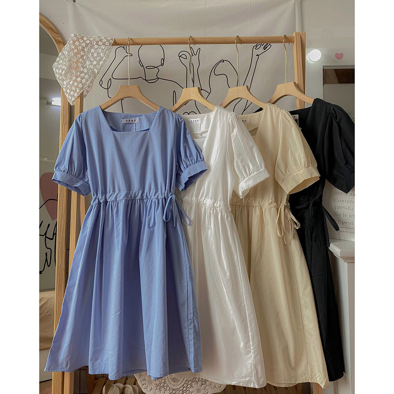 Váy Nữ Tay Bồng Rút Eo Cổ Vuông Đủ Size M6018 -Teen 888 | BigBuy360 - bigbuy360.vn