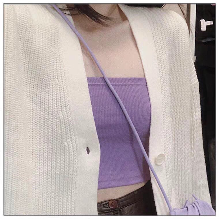 Áo Quây Ngực Len Tăm Nữ  Croptop thun dáng ôm màu đen trắng tím SIÊU HOT