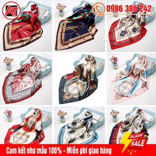 Khăn Lụa Satin Quàng Cổ , Choàng Cổ , Quấn Túi , Làm Áo Thanh Lịch - Khăn Vuông 90x90 Phong Cách Cổ Điển