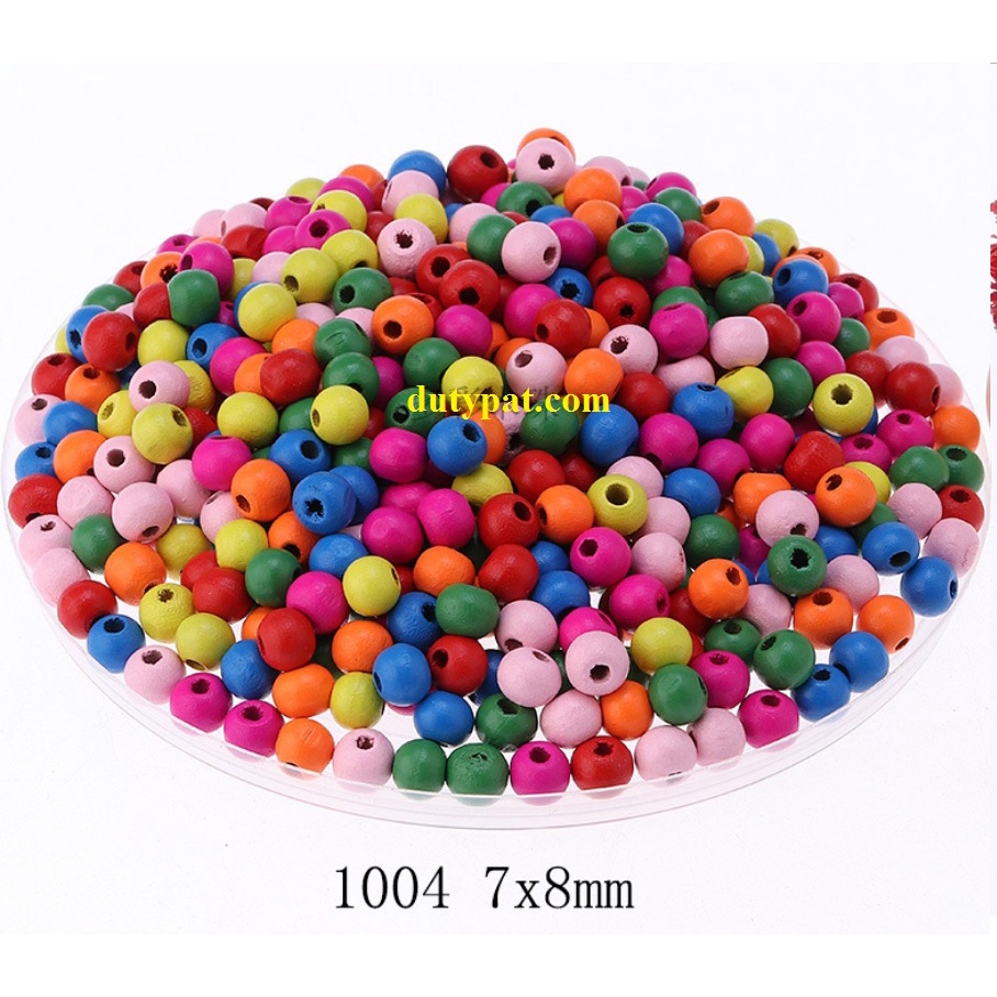 33-165 hạt gỗ tròn size 8mm Vân nâu, màu kem, nhiều màu