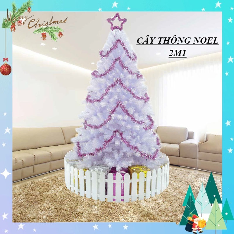 Cây thông noel 2m1 màu trắng trong - cây thông noel A7 tặng ngôi sao đỉnh và dây kim tuyến trang trí giáng sinh