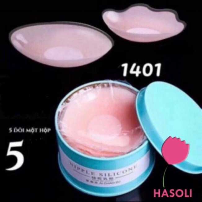 Miếng Dán Ngực Silicon Cao Cấp Hộp 5 Đôi  Loại Có Nhũ Che Đầu Ti  (Hộp Sắt)