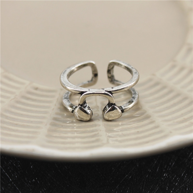 Nhẫn đôi bằng bạc thiết kế hở có thể điều chỉnh phong cách cổ điển thời trang