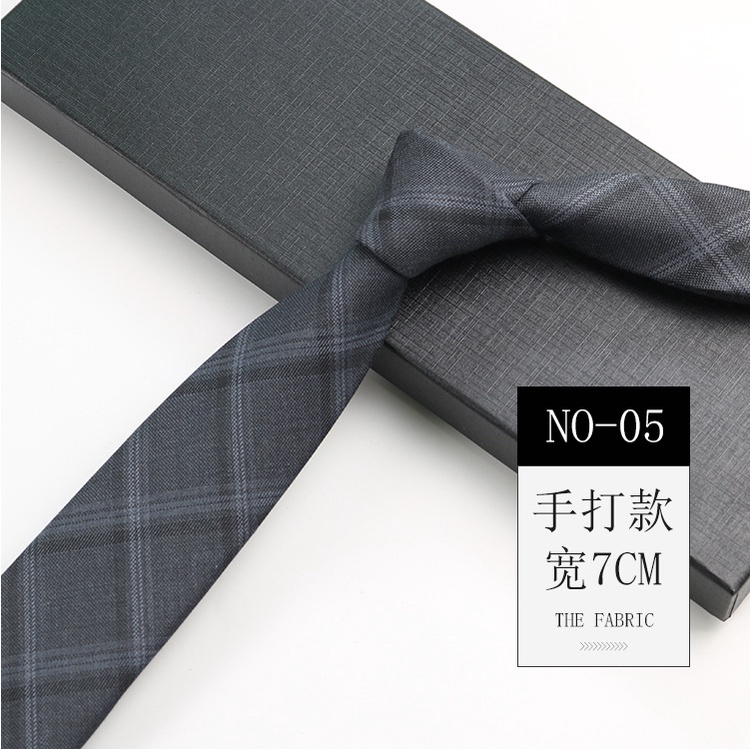 Cà Vạt Cotton 7cm Họa Tiết Kẻ Sọc Caro Phong Cách Hàn Quốc Retro 24H Không Có Khóa Kéo Cho Nam