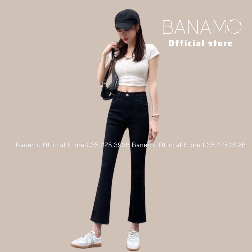 Quần bò jean ống loe thời trang Banamo Fashion jean loe 2 màu gấu tua rua 465
