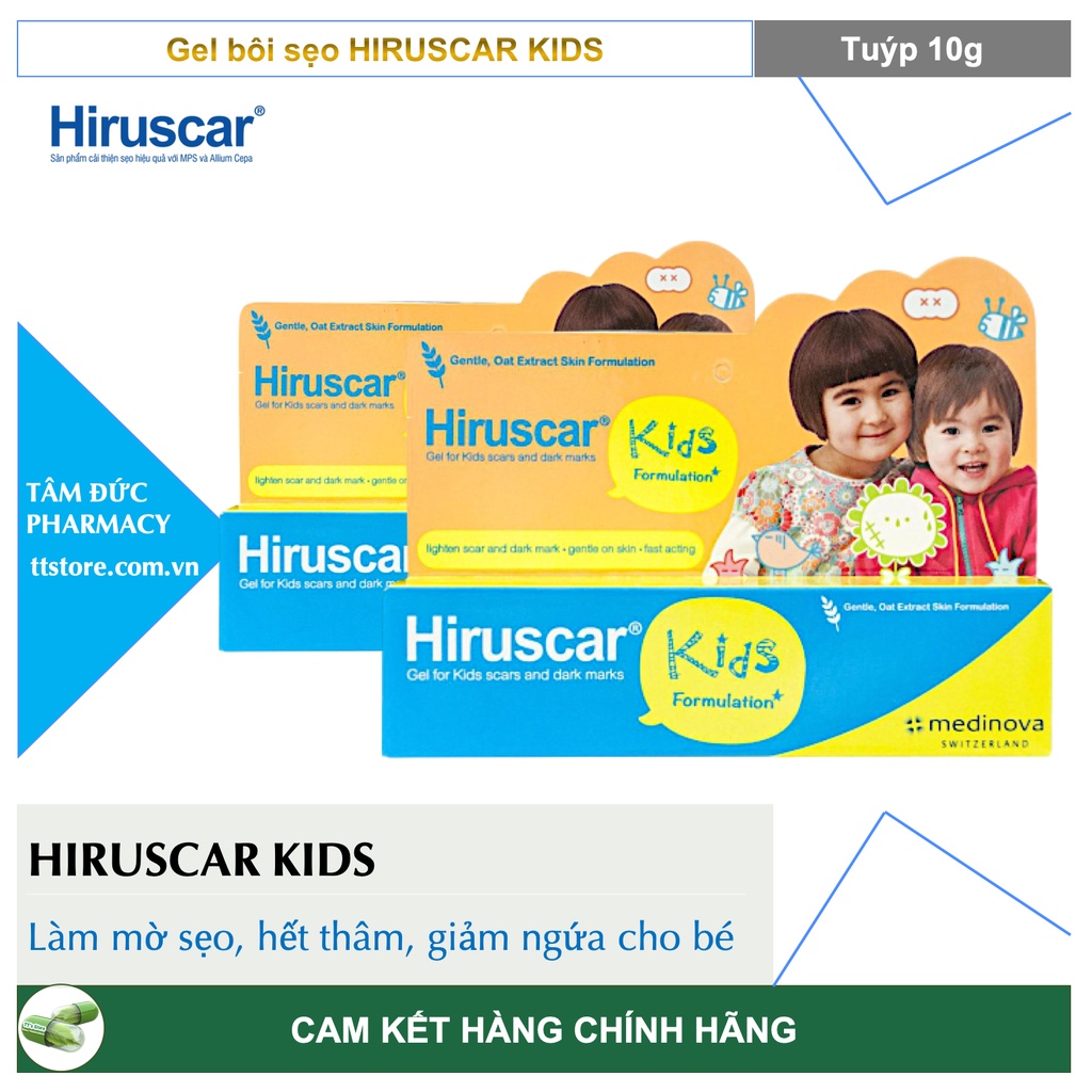 HIRUSCAR KIDS [Tuýp 10g] - Gel bôi sẹo và vết thâm, ngứa do côn trùng cắn dành cho trẻ em [Hiruscar Kid, Hirusca]