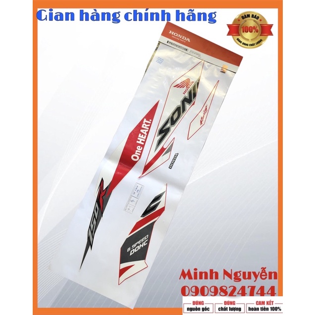 Tem xe Sonic 150R trắng đỏ chính hãng honda