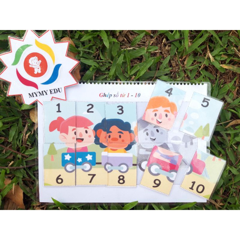 Học liệu montessori bóc dán mẫu lẻ ghép tranh theo số làm bằng giấy in ảnh ép plastic cẩn cận cứng cáp