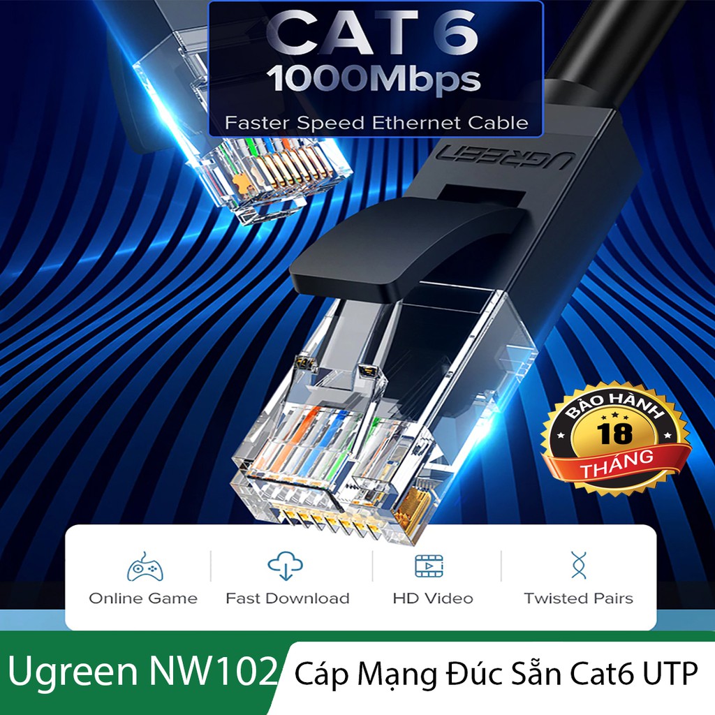 Dây cáp mạng Cat6 UTP l Tốc độ truyền tải lên tới 1000Mbps l UGREEN NW102