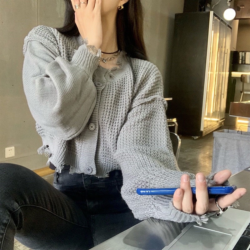 [ORDER 15N] Áo len cúc dáng ngắn rách gấu ulzzang Hàn Quốc | BigBuy360 - bigbuy360.vn