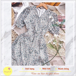 Đầm Hoa Xoè Vintage Tay Bo Dễ Thương