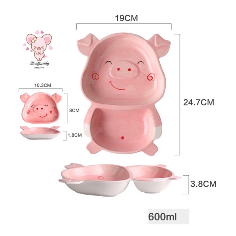 Bát Ăn Dặm Hình Heo, Khay Gốm Sứ Hình Heo Hồng Siêu Cute Beofamily