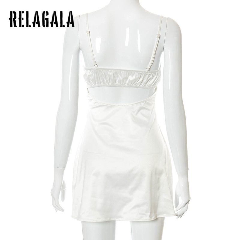 Đầm Ngắn Hở Lưng Phối Ren Màu Trơn Thời Trang Cho Nữ