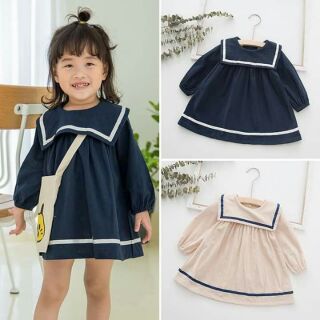 Đầm Babydoll thủy thủ dài tay cho bé