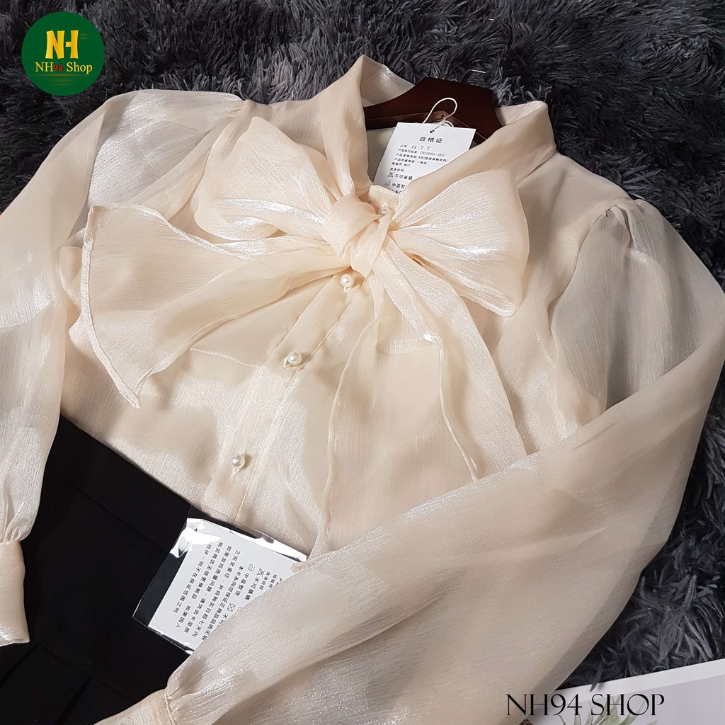 [Mã FAMAYWA giảm 10K đơn 50K] Áo sơ mi tơ óng thắt nơ sang chảnh dài tay/ ngắn tay