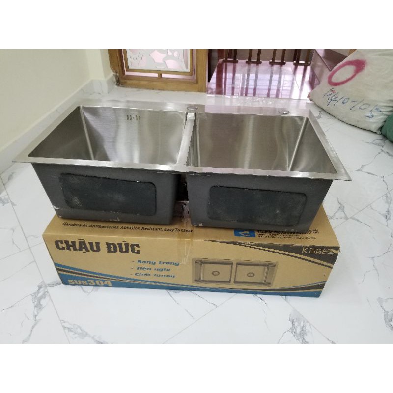 Chậu đúc  Korea inox 2 hố cân loại dày đẹp bảo hành 05 năm