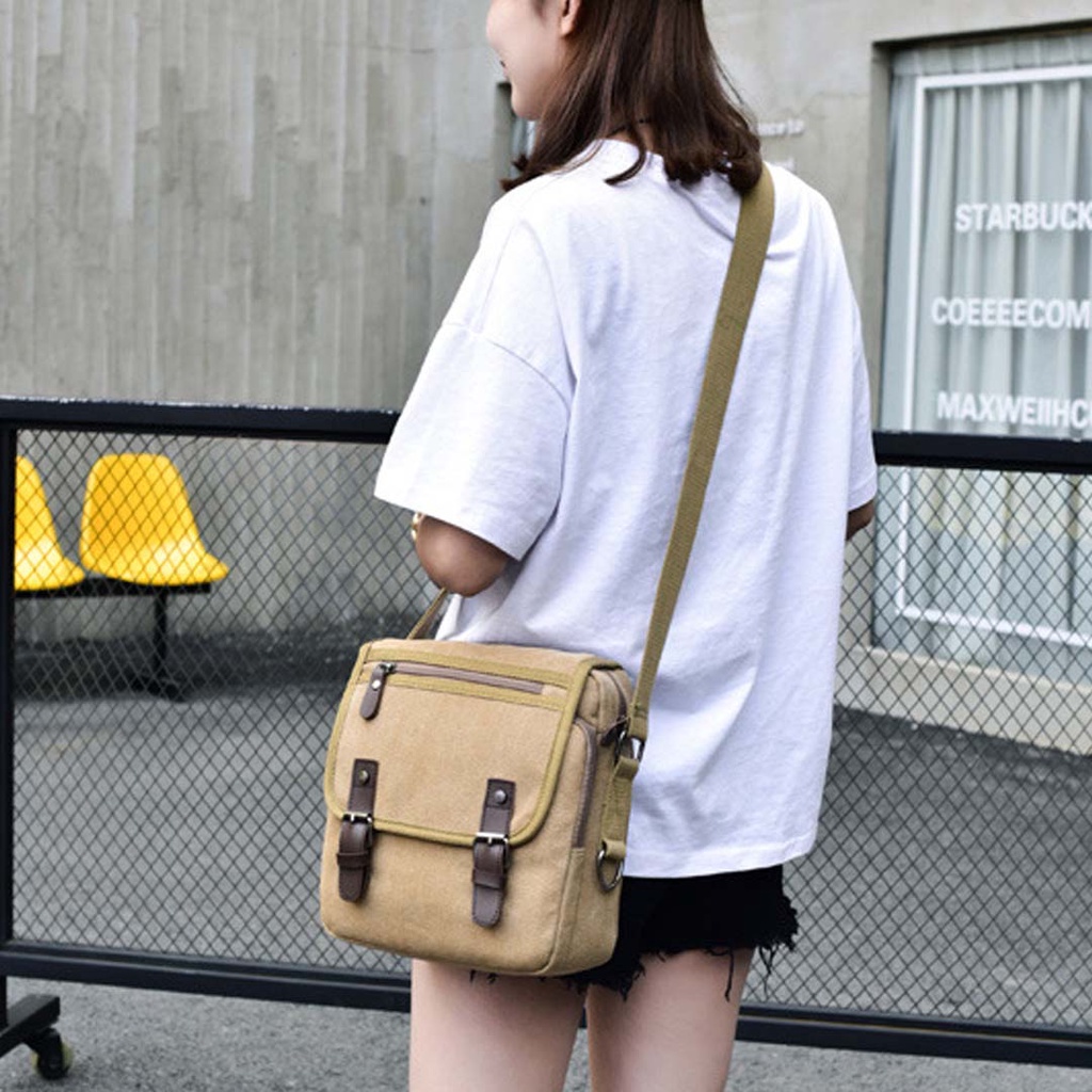 Túi Đeo Chéo Kiểu Đứng Khóa Bấm Vải Bố Canvas Nhỏ Gọn Vừa iPad D7121