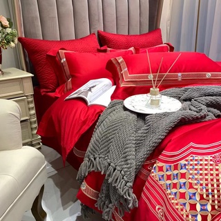Bộ Chăn Ga Gối Lụa Đỏ Cưới Markcross 120S - Wedding Bedding