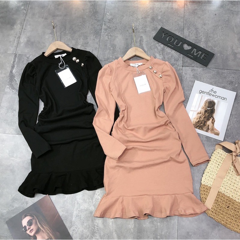 Váy body đuôi cá nhẹ cúc vai siêu đẹpcó ảnh thật và video