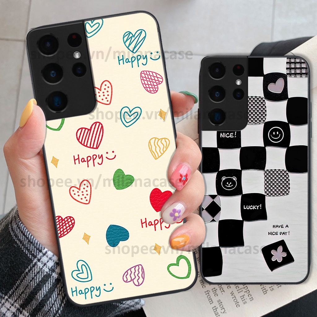 Ốp Samsung S21 Ultra in hình caro trái tim siêu đẹp, siêu nét đầy phong cách cá tính