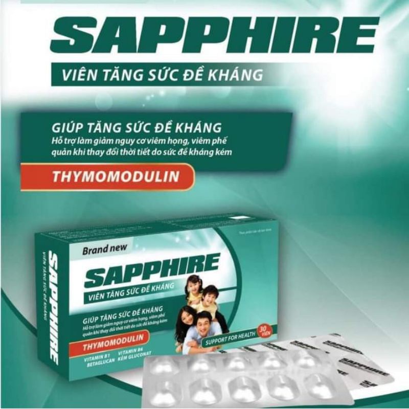 Viên tăng cường đề kháng SAPPHIRE - Thymomodulin và Betaglucan hộp 30viên