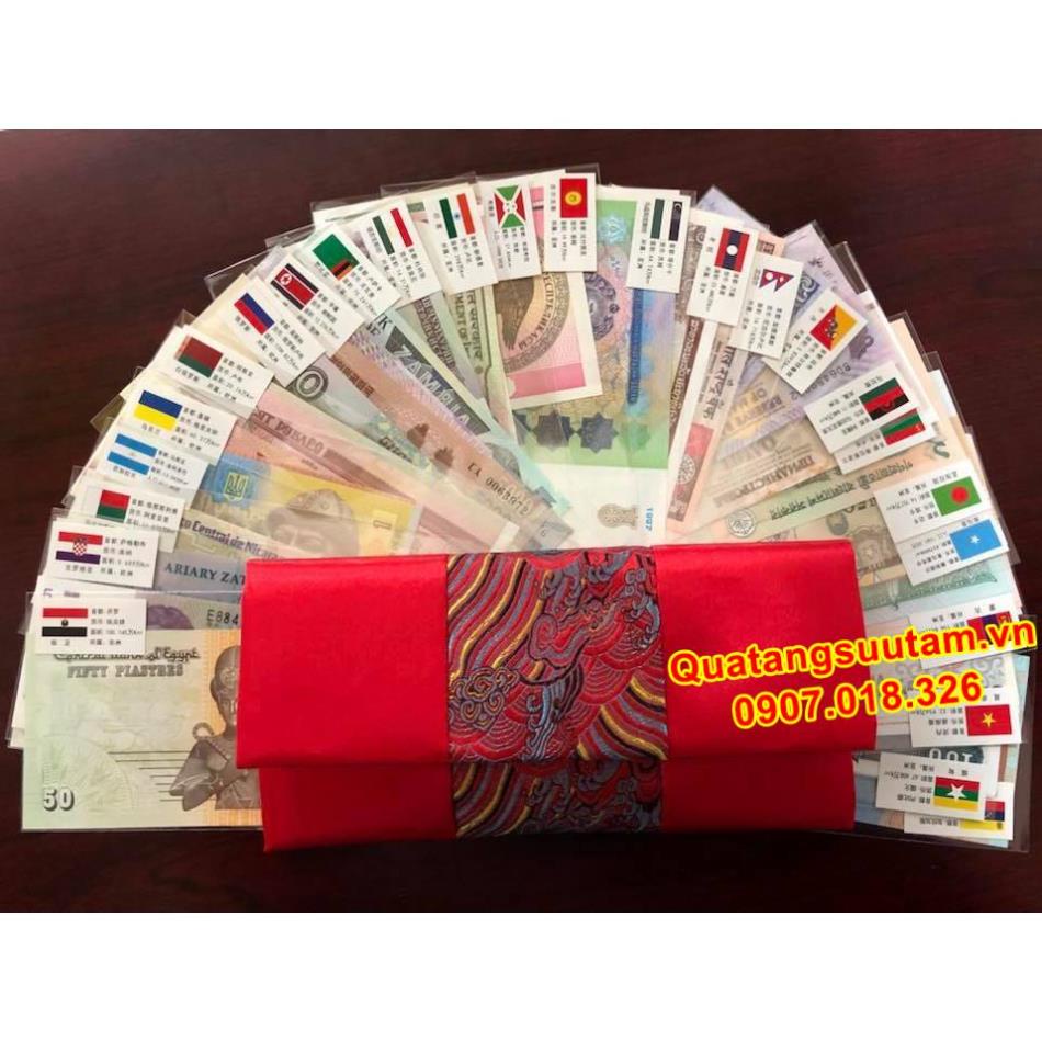[RƯỚC LỘC] Tiền Lì Xì Độc - Set tiền 52 tờ 28 nước lì xì tết may mắn đựng trong túi thổ cẩm, Quà Tết 2022