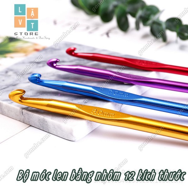 [VIDEO] Bộ móc len bằng kim loại phủ màu oxit nhôm - Bộ móc len 12 cây đựng túi opp - Crochet Hook