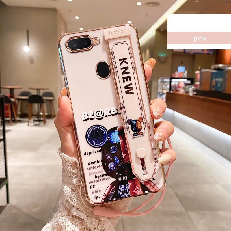Ốp Điện Thoại Mềm Mạ Hình Gấu Kèm Dây Đeo Cho Oppo Reno 2 2F 5 6 2Z A9 F11 A7 A5 A3S A5S F9 F17 Pro