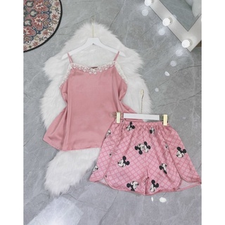 Bộ đồ 2 dây đùi vải lụa gấm và satin