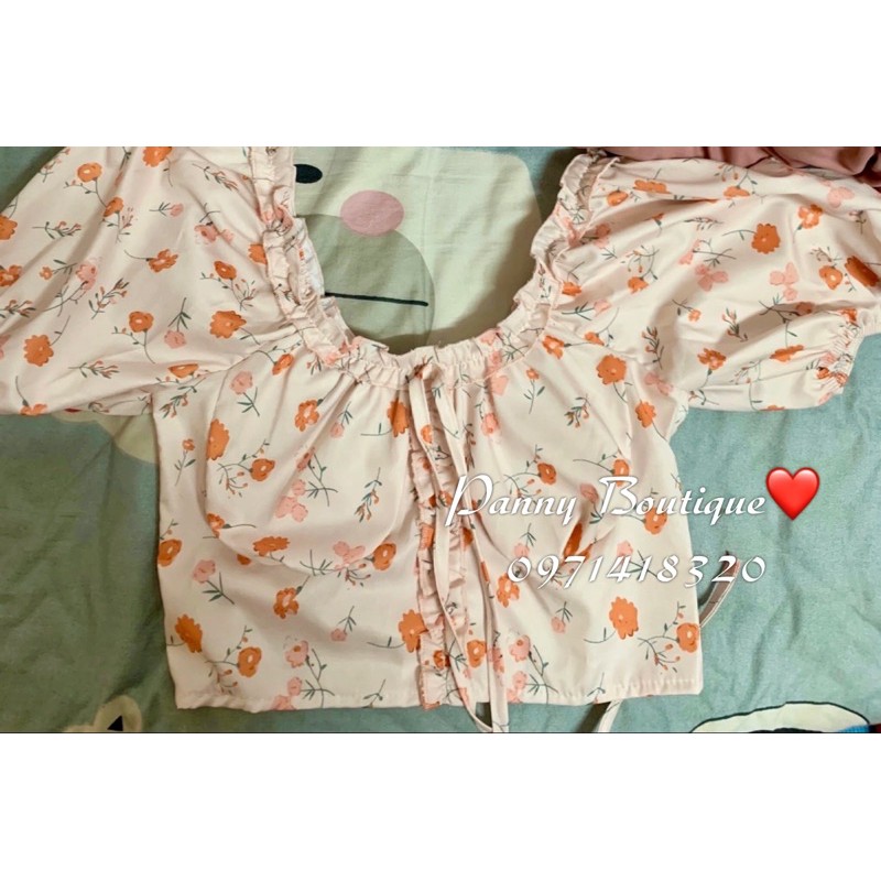 Áo croptop cổ vuông hoa nhí tông cam đào , style ulzzang Hàn Quốc 🌻 Panny Boutique 🌻