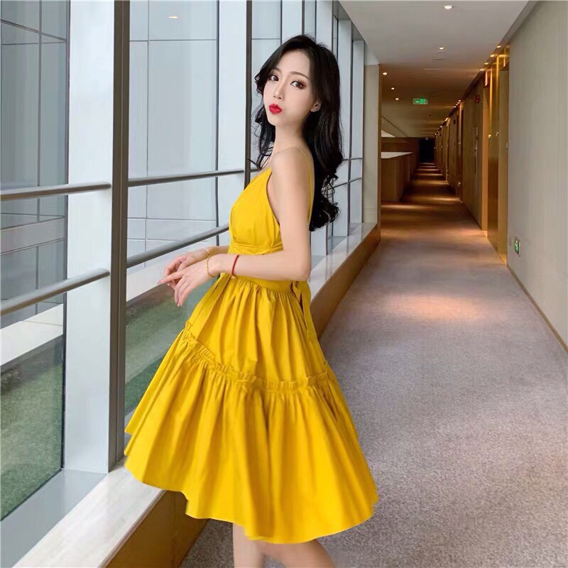 Dầm Voan Hai Dây Kiểu Cổ V Đắp Chéo Kết Hợp Dây Thắc Nơ Nữ Tính TTS0835