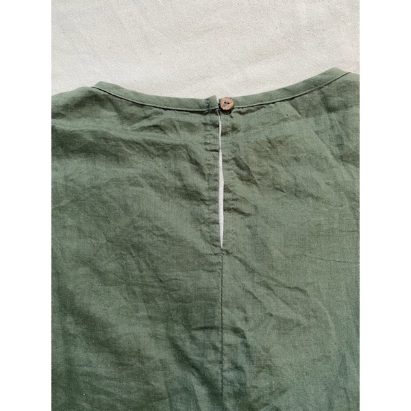 Đầm xanh rêu linen bo chun