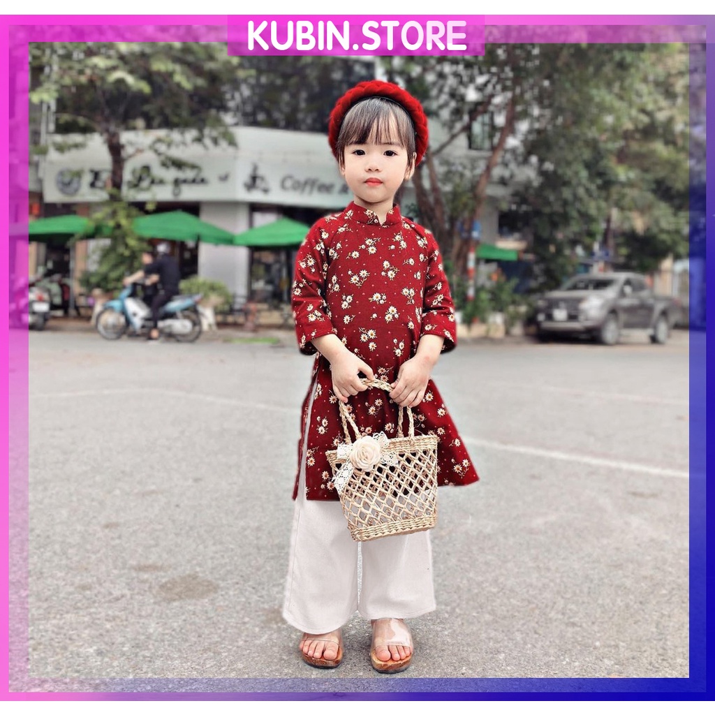Aó dài cách tân bé gái 2-9 tuổi hoa nhí sét áo dài tết cho trẻ em KUBIN STORE