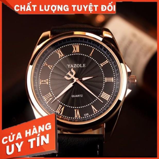 Đồng hồ nam Yazole 336 dây da (Viền vàng) . | BigBuy360 - bigbuy360.vn