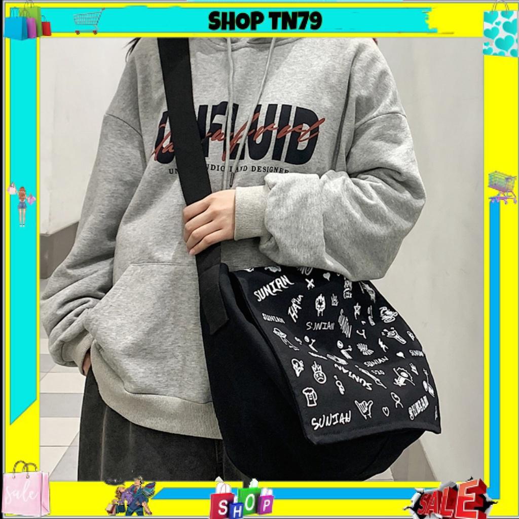 Túi tote vải đeo chéo canvas unisex cao cấp đựng vừa khổ giấy A4 đi học , đi chơi