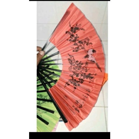 Một chiếc quạt nan Nhựa Vải có 10 nan và dài 24 cm có in hình (chỉ phân loại màu còn hình ngẫu nhiên)