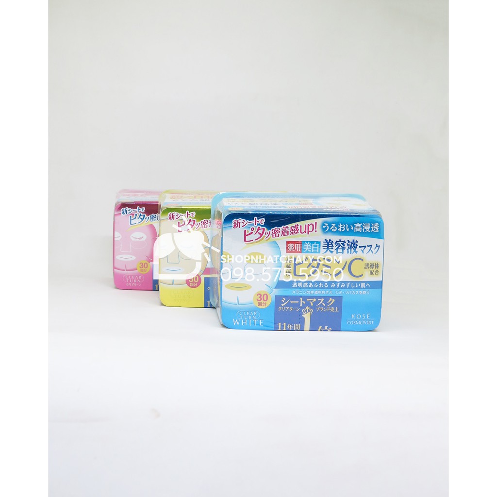 Combo 3 mặt nạ Kose Cosmeport Clear Turn trắng da - giảm nhăn - cấp nước hộp 30 miếng Nhật