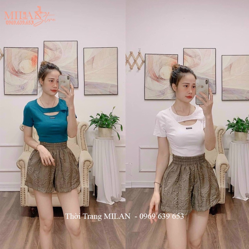 Quần xốp phồng nữ dập hoa in vân nổi cạp chun lưng cao dáng quần đùi nữ ống rộng đi biển hẹn hò dạo phố ở nhà cá tính