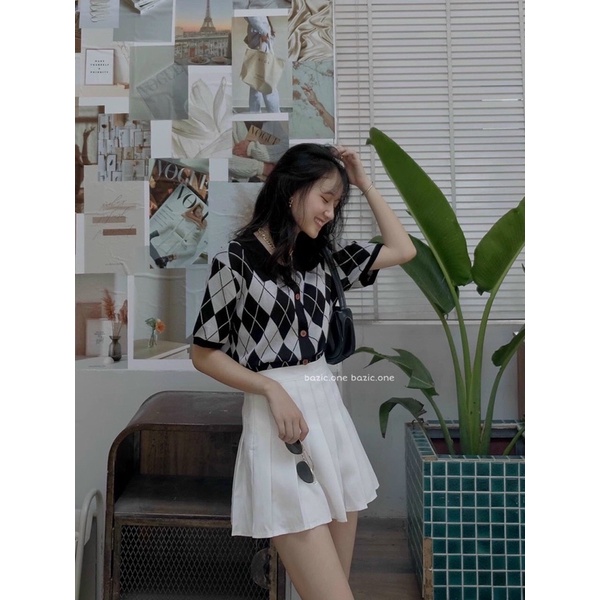 Áo len trám kẻ ô cổ bẻ | BigBuy360 - bigbuy360.vn