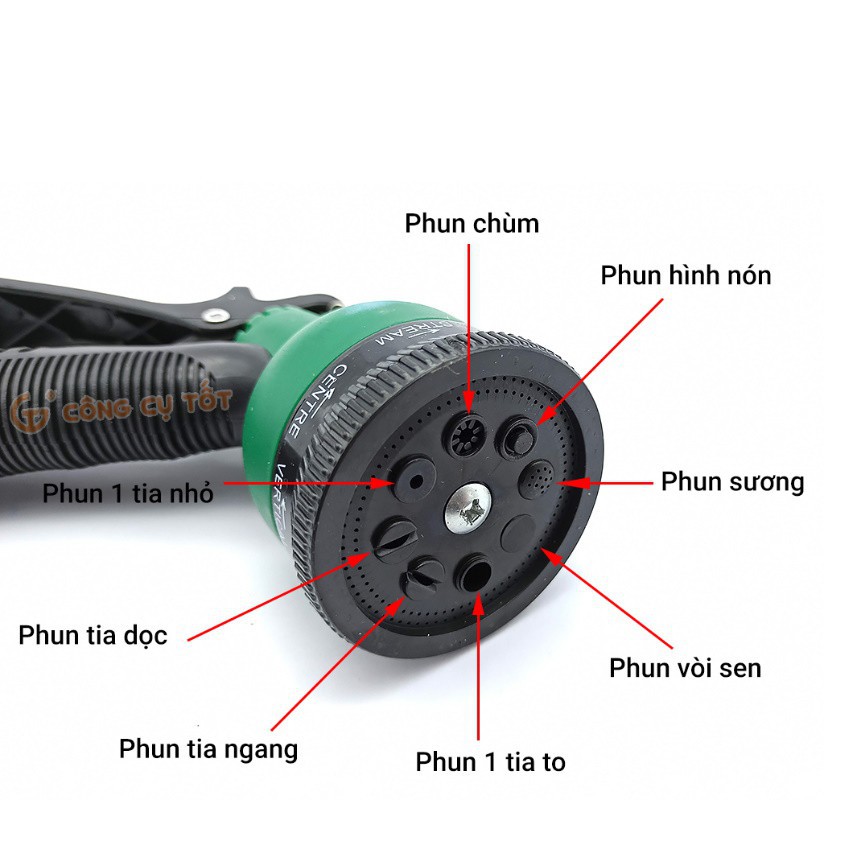 Vòi xịt rửa xe,Vòi phun nước tưới cây tăng áp thông minh 8 chế độ 815576-1 (cút vàng,nối xanh - dây xám)