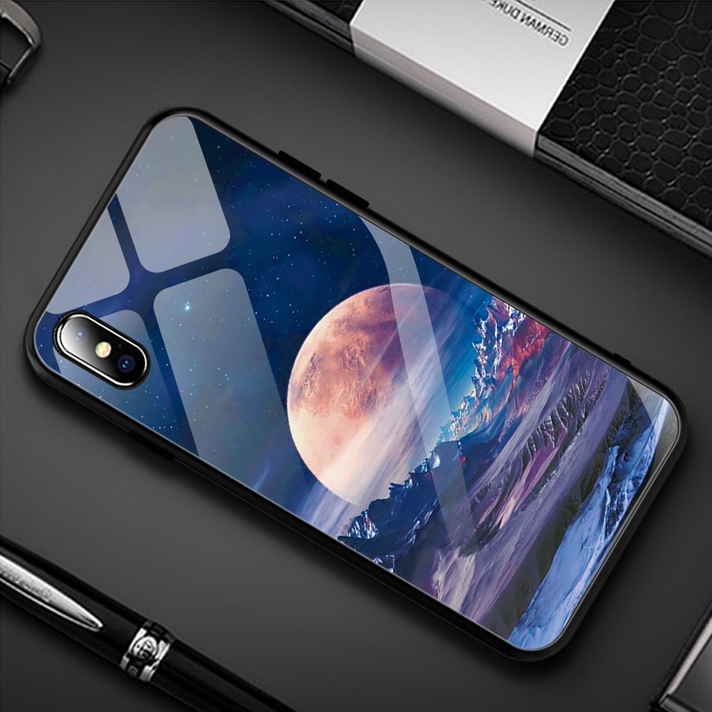 Ốp điện thoại mặt kính cường lực in họa tiết hoa/bầu trời cho iPhone X 8 8 Plus 7 6 6s XS Max XR