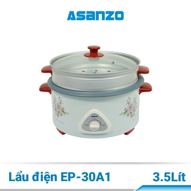 Lẩu điện đa năng 2 tầng nắp kính Asanzo EP-30A1 (3.5 lít)