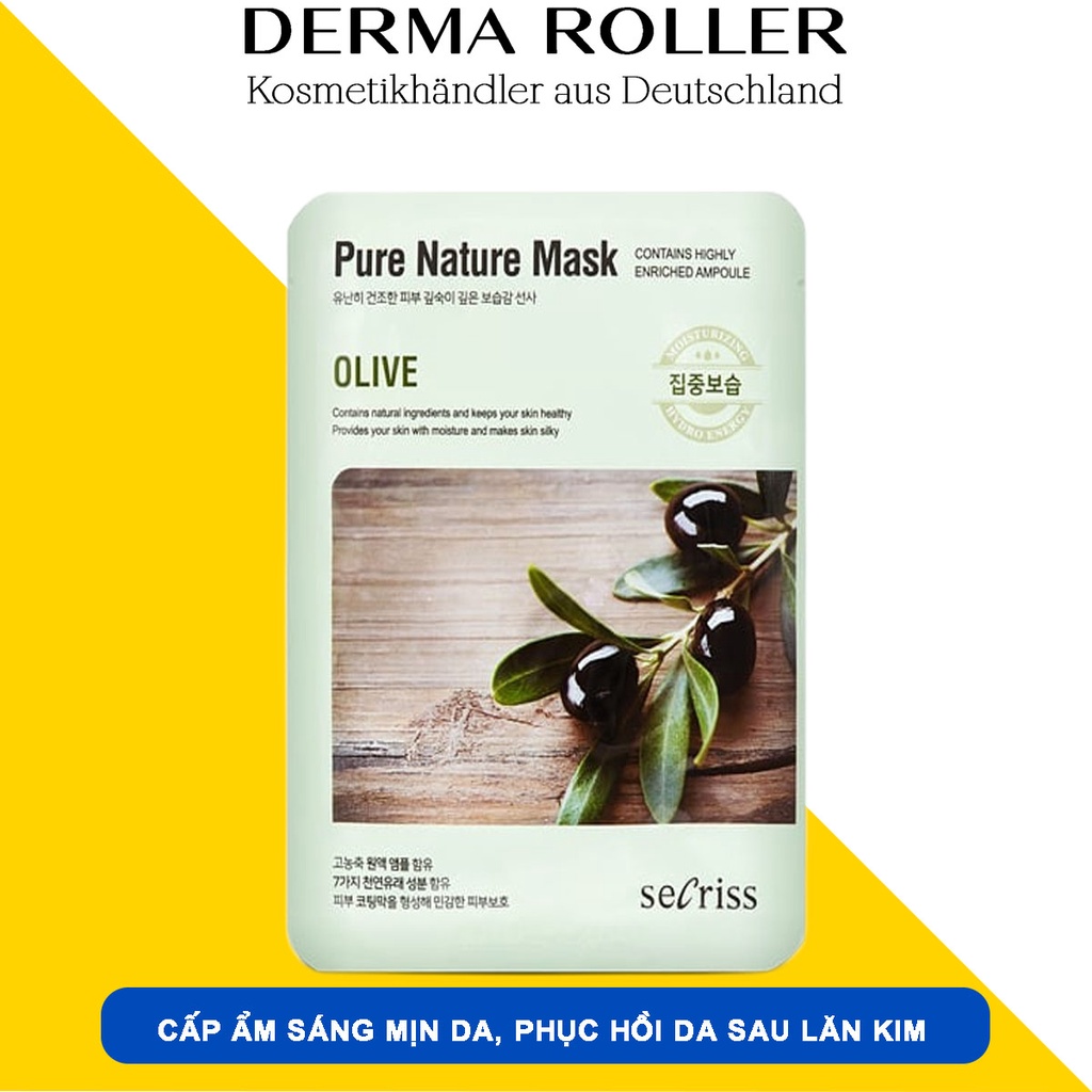 Mặt Nạ Pure Nature Mask Olive SECRISS dưỡng ẩm trắng da - ANSKIN - HÀN QUỐC - DERMAROLLER
