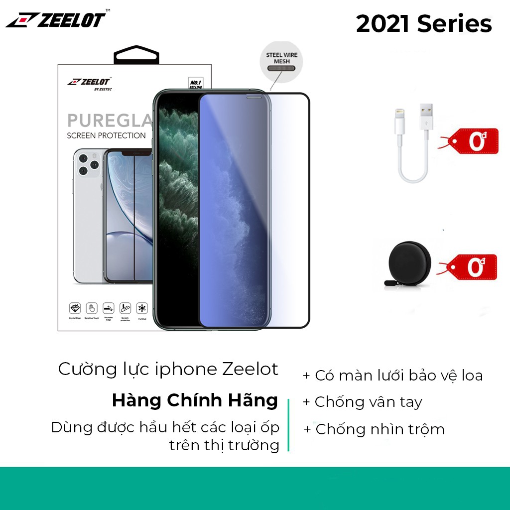 Kính Cường Lực Chống Vân Tay Zeelot Anti-Glare Lưới Thép Chống Bụi Loa iPhone 12/11 Pro Max/11 Pro/11/XS Max/XS /X/XR