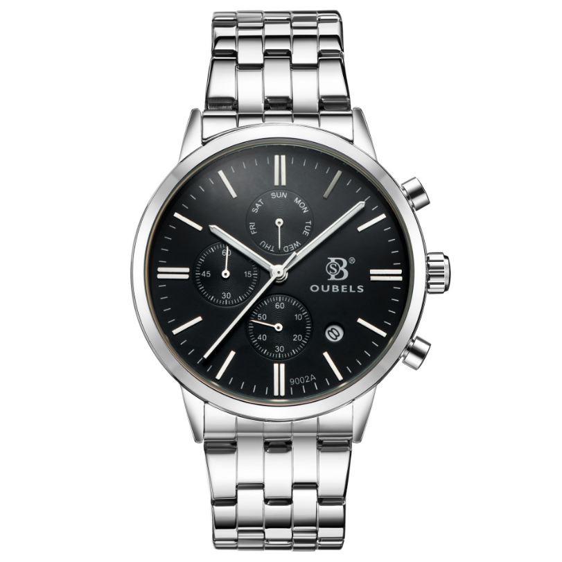 Đồng hồ nam OUBELS chính hãng Fullbox, dây thép không gỉ, có lịch thứ, lịch ngày, 6 kim dạ quang - OUBS4
