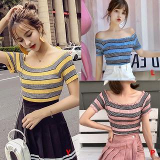 Áo thun kẻ sọc trễ vai thời trang cho nữ
