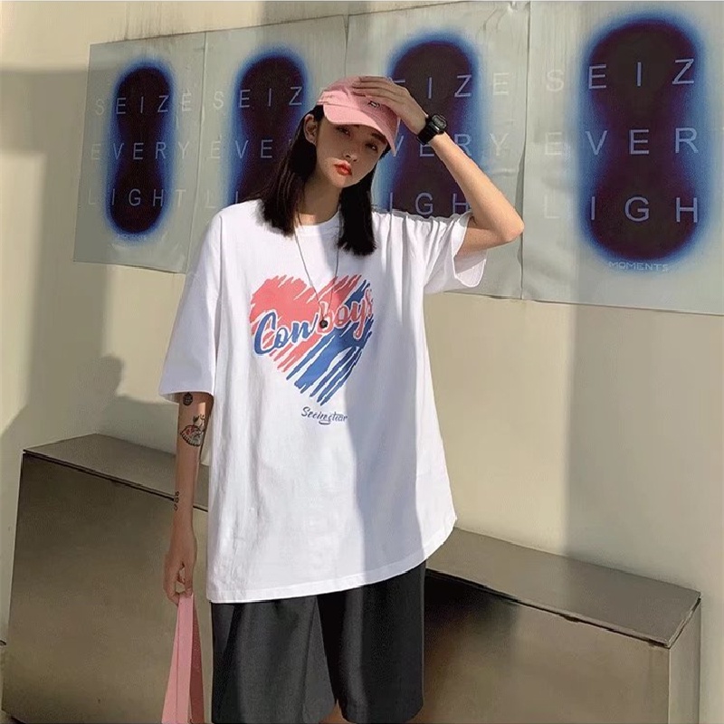 Áo Thun Tay Ngắn Dáng Rộng In Chữ Phong Cách Hàn Quốc Thời Trang Mùa Hè Cho Nam Và Nữ size M-5XL